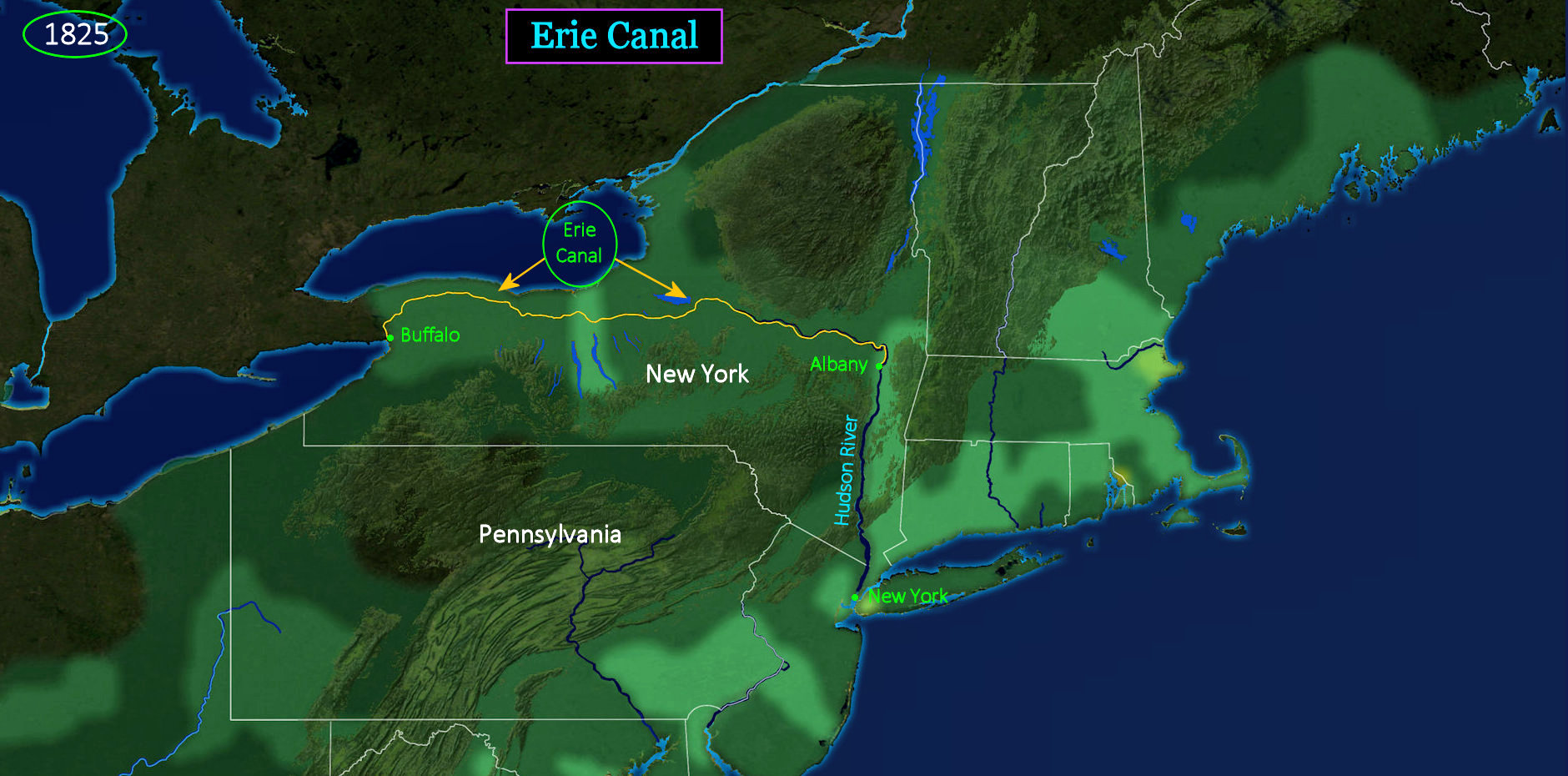Erie Canal, 1825 map